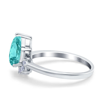 Teardrop Art Deco Pear Engagement Ring Simulated Paraiba Tourmaline CZ 925 Sterling Silver